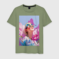 Мужская футболка Весенняя девушка в цветах