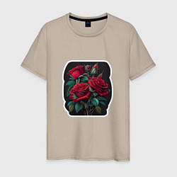 Футболка хлопковая мужская Букет и красные розы, цвет: миндальный