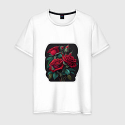 Футболка хлопковая мужская Букет и красные розы, цвет: белый