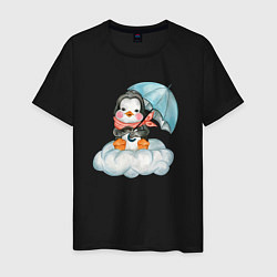 Мужская футболка Пингвин на облаке с зонтом