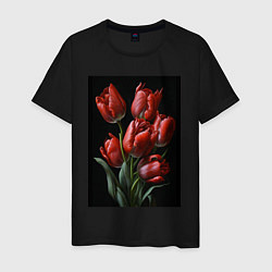 Футболка хлопковая мужская Букет тюльпанов, цвет: черный