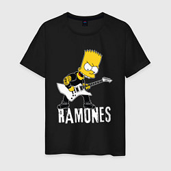 Футболка хлопковая мужская Ramones Барт Симпсон рокер, цвет: черный