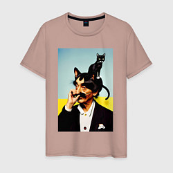 Мужская футболка Salvador Dali and black cat