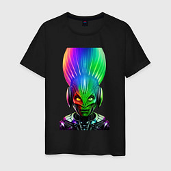 Мужская футболка Aggressive alien - neural network - neon glow