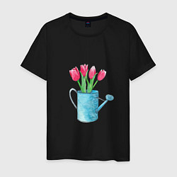 Мужская футболка Букет тюльпанов в лейке