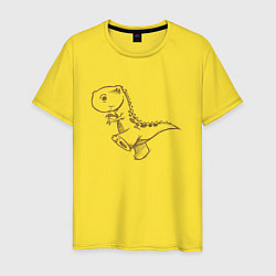 Футболка хлопковая мужская Шагающий рисованный динозавр, цвет: желтый