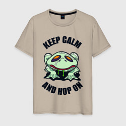 Футболка хлопковая мужская Keep calm and hop on, цвет: миндальный