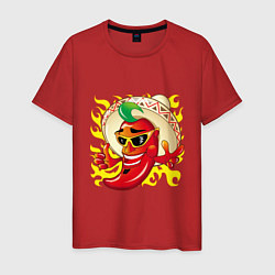 Футболка хлопковая мужская Горячий мексиканский перчик чили, цвет: красный