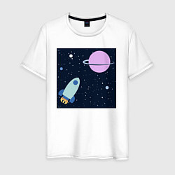 Мужская футболка Космос, ракета летит к планете