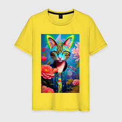 Мужская футболка Кошачья мода - нейросеть - живопись