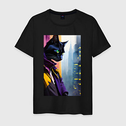 Мужская футболка Black cat in New York - neural network