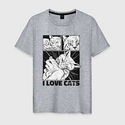 Мужская футболка I love cats comic