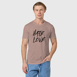 Футболка хлопковая мужская Hate love Face, цвет: пыльно-розовый — фото 2