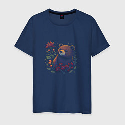 Мужская футболка Медведь и цветы