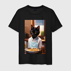 Мужская футболка Кот повар с десертом