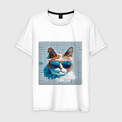 Мужская футболка Цифровой кот в темных очках