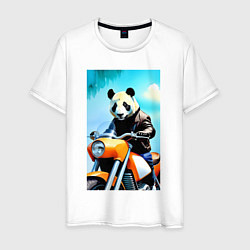 Мужская футболка Панда крутой байкер - нейросеть
