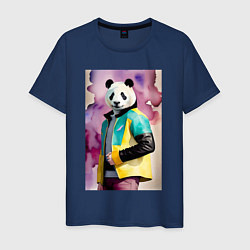 Мужская футболка Панда в модной куртке - акварель