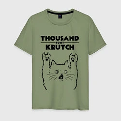 Футболка хлопковая мужская Thousand Foot Krutch - rock cat, цвет: авокадо