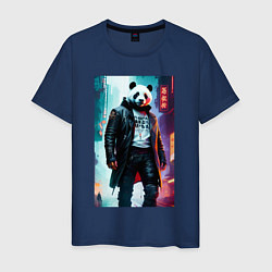 Футболка хлопковая мужская Cool panda - cyberpunk, цвет: тёмно-синий