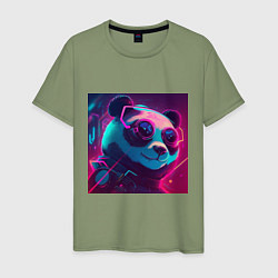 Футболка хлопковая мужская Панда в неоновом свете, цвет: авокадо