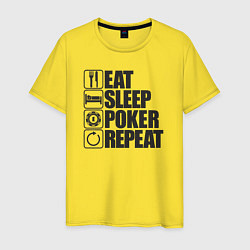 Футболка хлопковая мужская Eat, sleep, poker, repeat, цвет: желтый