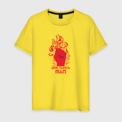 Футболка хлопковая мужская Ванпанчмен кулак и огонь, цвет: желтый