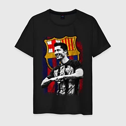 Футболка хлопковая мужская Левандовски Барселона, цвет: черный