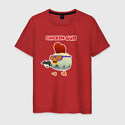 Футболка хлопковая мужская Игра Чикен ган - петушок в очках, цвет: красный