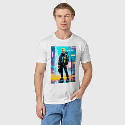 Футболка хлопковая мужская Барт Симпсон а большом городе, цвет: белый — фото 2