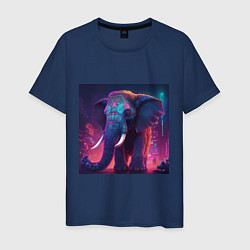 Мужская футболка Слон в неоновом городе
