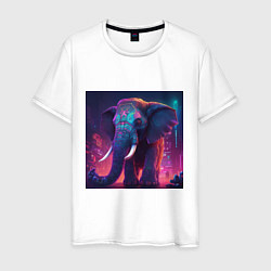 Мужская футболка Слон в неоновом городе