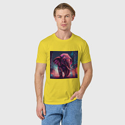 Футболка хлопковая мужская Кибер-слон в свете неона, цвет: желтый — фото 2