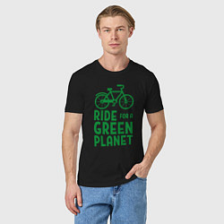 Футболка хлопковая мужская Ride for a green planet, цвет: черный — фото 2