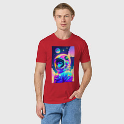 Футболка хлопковая мужская Девчонка бравый космонавт - нейросеть, цвет: красный — фото 2