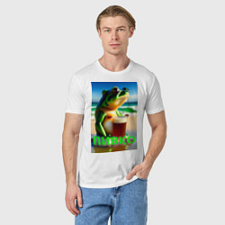 Футболка хлопковая мужская Лягушка с пивом, цвет: белый — фото 2