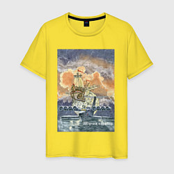 Футболка хлопковая мужская Летучий корабль, цвет: желтый