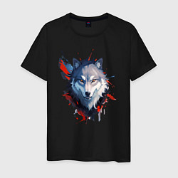Мужская футболка Голова волка - рисунок с пятнами краски