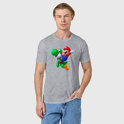 Футболка хлопковая мужская Марио на Йоши, цвет: меланж — фото 2