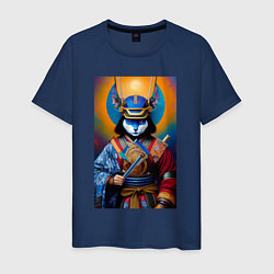 Мужская футболка Кот-самурай - нейросеть