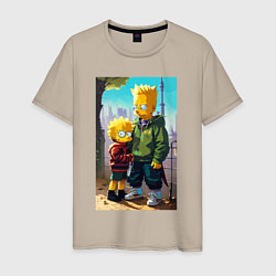 Мужская футболка Барт Симпсон с Мэгги в мегаполисе