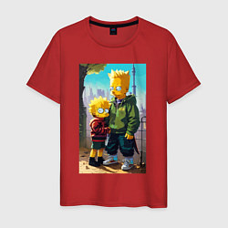 Мужская футболка Барт Симпсон с Мэгги в мегаполисе