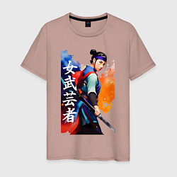 Мужская футболка Онна-бугэйся - девушка-самурай - акварель