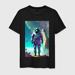 Мужская футболка Космонавт на планете динозавров - нейросеть