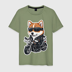 Мужская футболка Shiba Inu собака мотоциклист