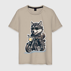 Футболка хлопковая мужская Волчья сила на двух колесах, цвет: миндальный