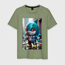 Мужская футболка Кроха-акулёныш - киберпанк - нейросеть