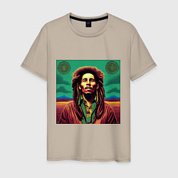 Мужская футболка Digital Art Bob Marley in the field