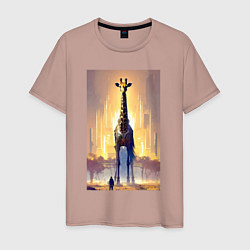 Мужская футболка Жираф в большом городе - фантазия - Нью-Йорк