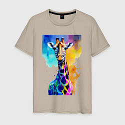 Мужская футболка Маленький жирафёнок - Африка - акварель
